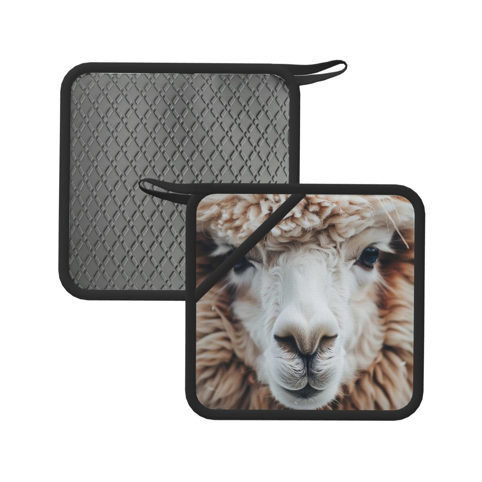 Pot Holders Set of 2 Kitchen Heat Resistant Potholders Alpaca Face Image Silicone Aunty-hot Pad Cotton Lining Oven Hot Pads for Cooking Baking BBQ Microwave Kitchen