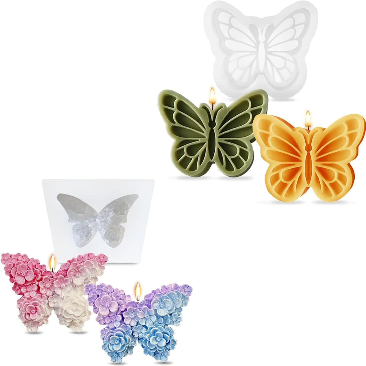 2pc Silicone Butterfly Candle Molds Butterfly Home Room Decor Candle Making Wax Melts Aromatherapy 3D Fondant Chocolate Cake Moulds Cake Decoration Cupcake Topper Epoxy Resin DIY Handmade Soap Molds-image-37