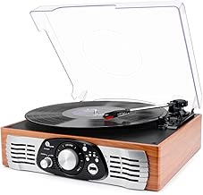 1byone Belt Drive 3 Speed Stereo Turntable with Built in Speakers, Natural Wood - coolthings.us