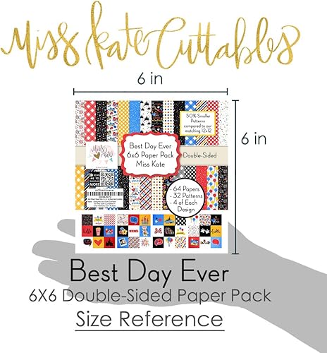 Miniatura 2 de Miss Kate - Paquete de papel con patrón de 6 x 6 pulgadas, el mejor día de la historia, para Disney World Disneyland, 64 hojas de doble cara de 6 x