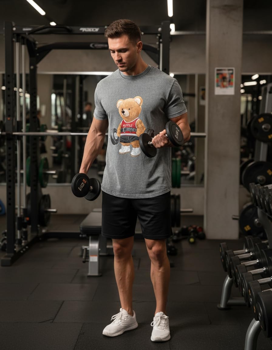 Gym Shirts for Men- Fitness Bear Gym top - Washed Soft Fabric for Fitness, Workout Fitness Clothing