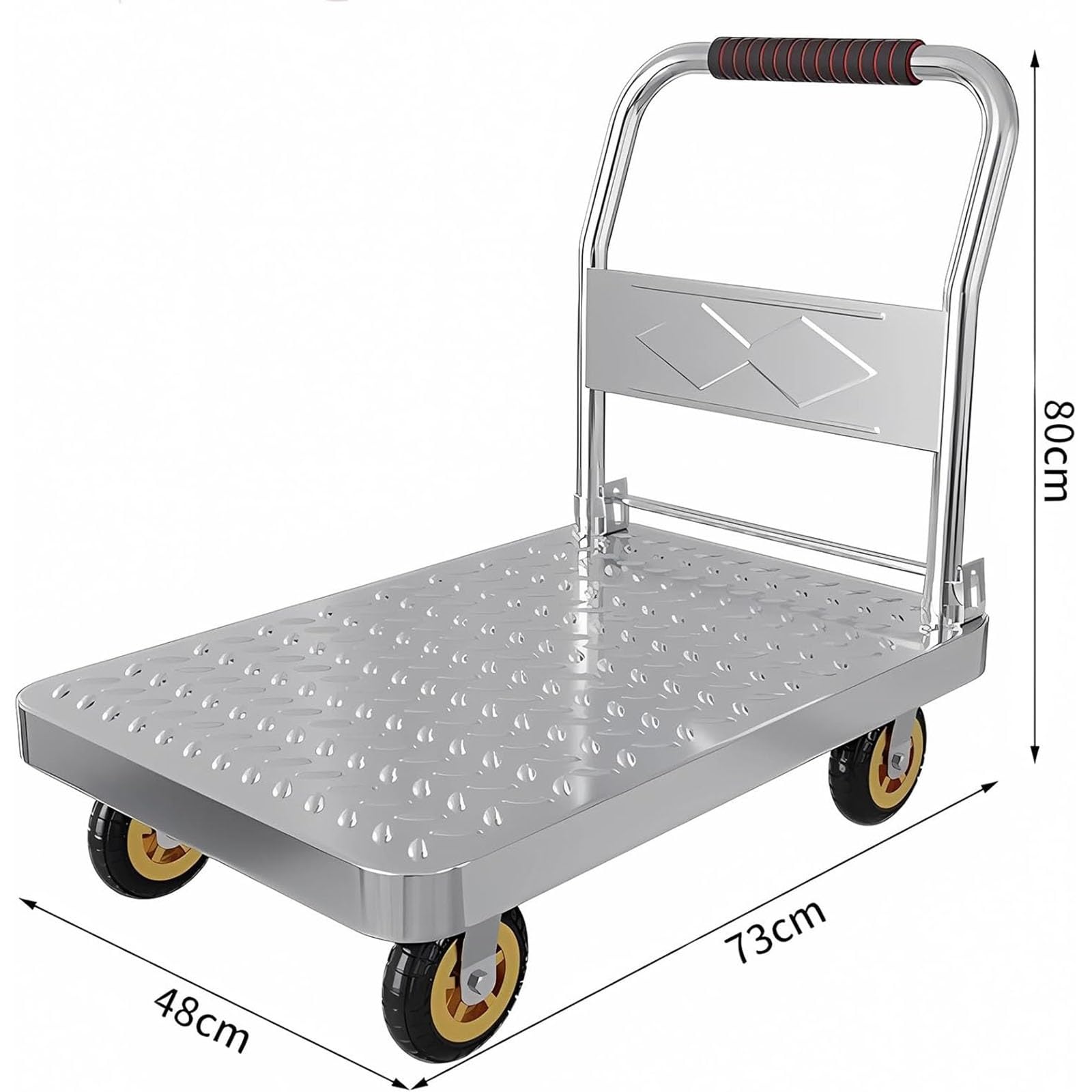 Carrello con Piattaforma Carrello da Trasporto Carrello portaoggetti Pieghevole Portata 500-1000 kg Freno di stazionamento ausilio per Il Ruote piroettanti a 360°(Black,73X48)