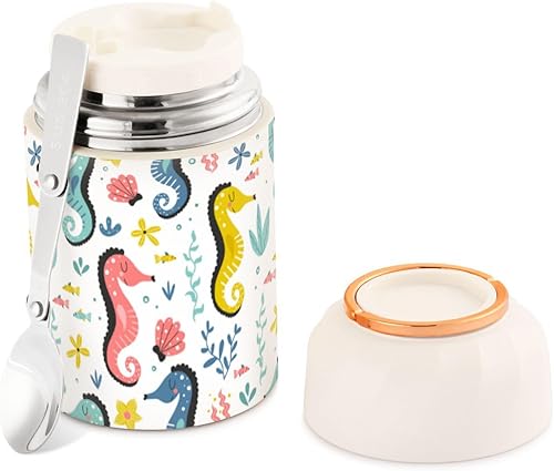 MCHIVER Sea Horse Food Jar with Spoon Stainless Steel Vacuum Insulated Food Container 17 oz Soup Thermos for Lunch disponible en Yaxa Colombia