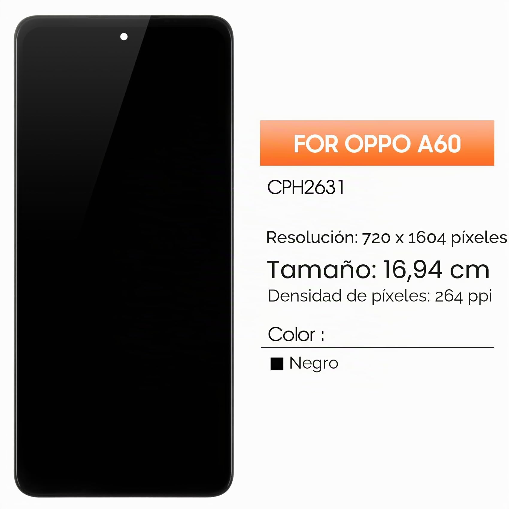 AGCUT pantalla LCD para Oppo A60 pantalla LCD para Oppo A60 CPH2631 6,4 pulgadas de reemplazo digitalizador pantalla táctil montaje con kit de reparación, negro con marco