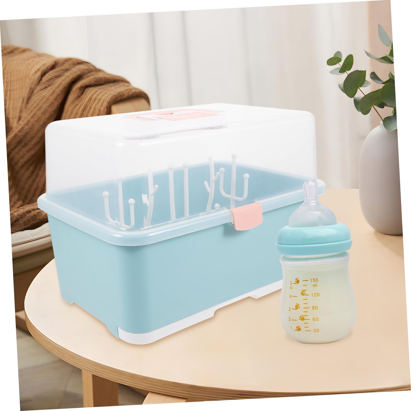 Babyflaschen Trockenbox mit Abtropfschale und Staubschutz Pp Aufbewahrungsbox für Babyflaschen und Besteck Tragbar und Praktisch für Shower und Stillzubehör