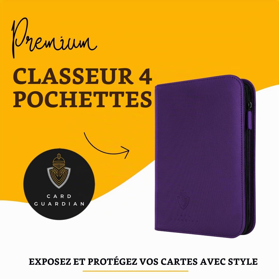 Card Guardian Classeur à 4 poches de qualité supérieure - Fermeture éclair - Espace pour 160 cartes - Compatible avec Magic, Yu-Gi-Oh, cartes de sport (violet)