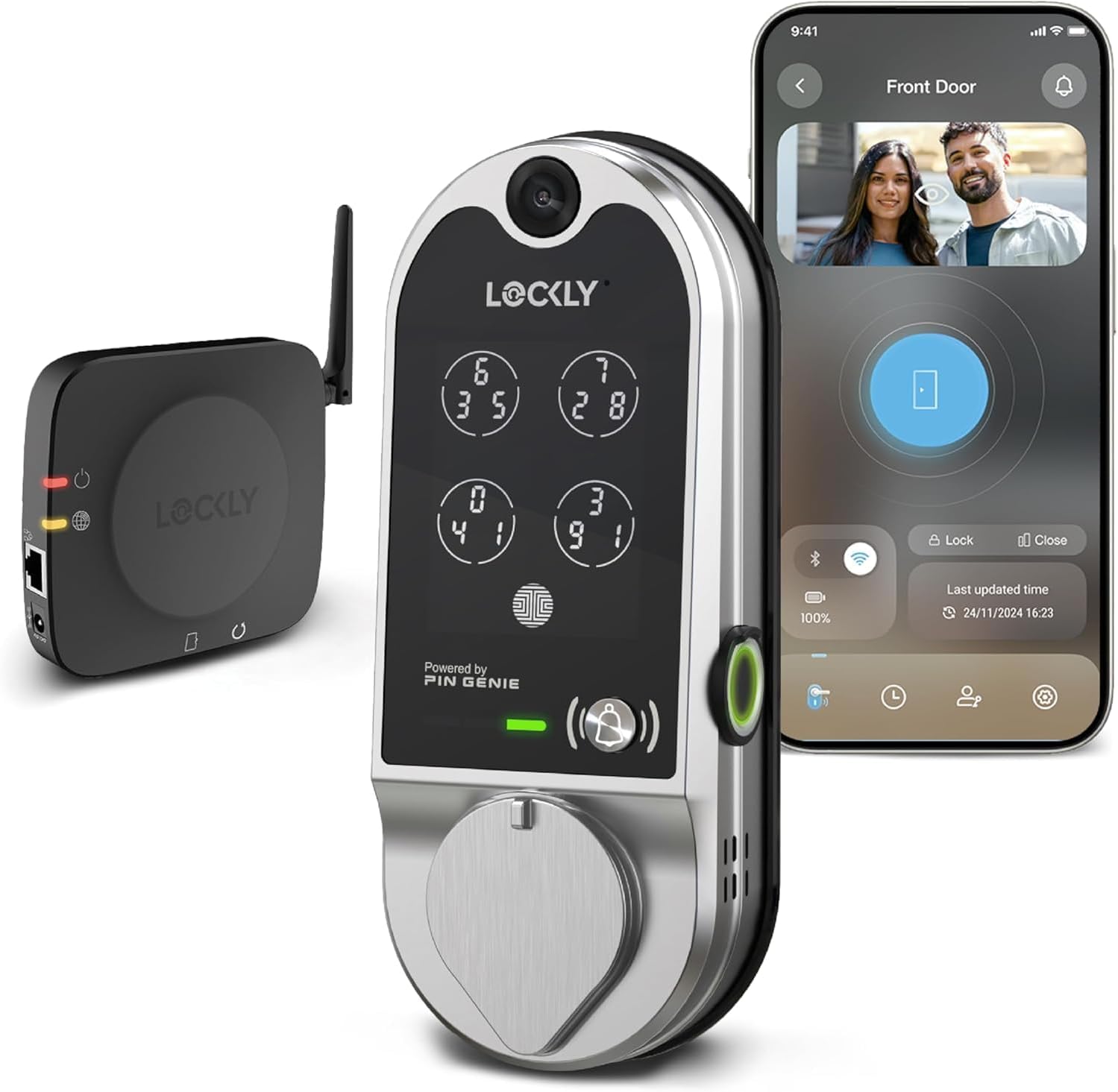 Lockly Vision Smart Lock, HD Video Doorbell Smart Locks for Front Door, Fingerprint Door Lock, Touchscreen Keypad, App Control, No Monthly Fee, Auto Lock