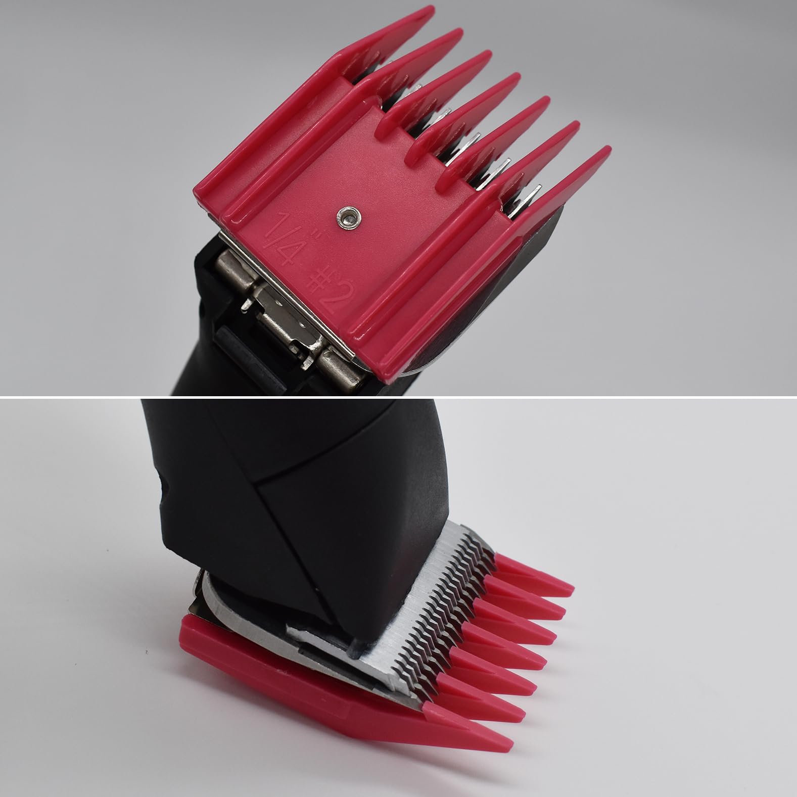 4 guides professionnels type A5 pour tondeuses animales : 3mm, 6mm, 10mm, 13mm Compatibles Oster A5, Andis AG/BG, Wahl KM5/10 et la plupart des tondeuses type A5 pour animaux (Fuchsia)