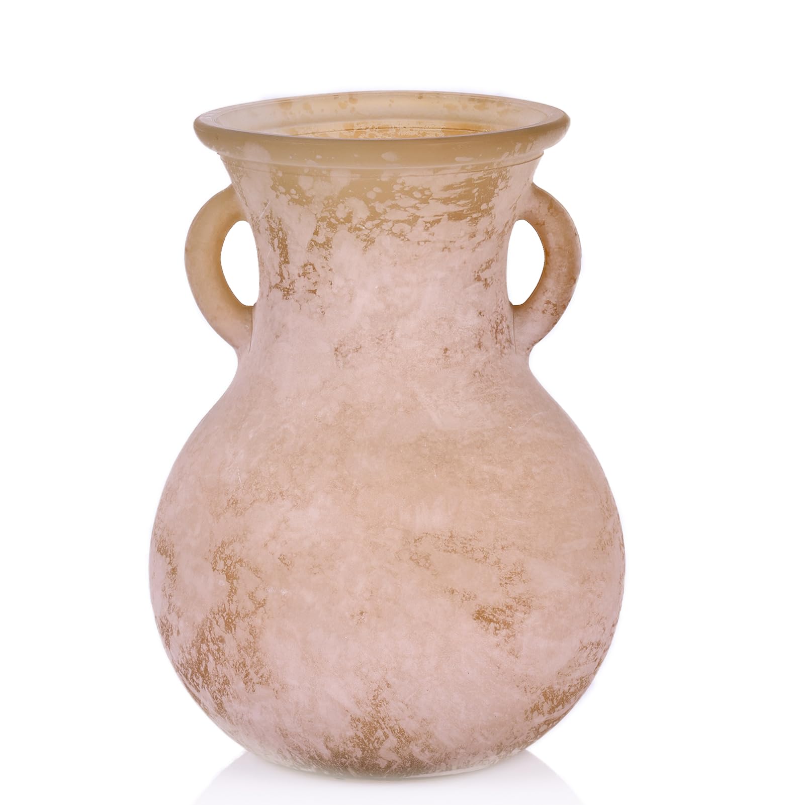 orenm Jarrón vintage único, jarrón antiguo de vidrio mate esmerilado de doble oreja, estilo de arte romano de la Edad Media, jarrones para decoración del hogar de arte rústico (doble asa, marrón)