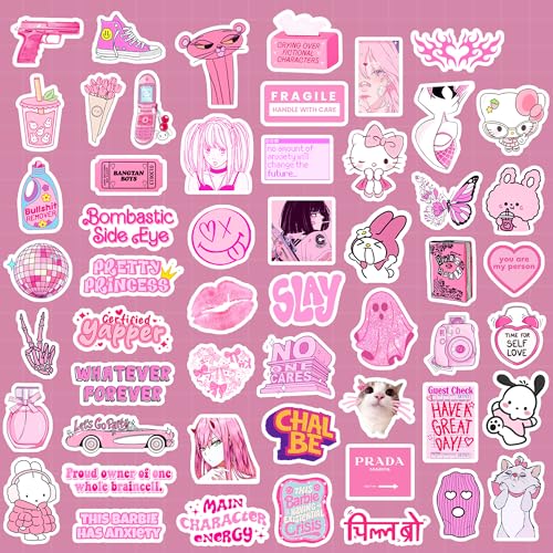 Image of Pink Aesthetic Sticker Pack (50+ Stickers) | Soft Pink & Blush Vibes | Glossy Premium Vinyl | Waterproof, Scratch & Fade Resistant | Stickers for Laptop, Bottle, Phone Cover & Bike Etc