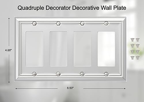 Miniatura 2 de Adler - Cubierta cuádruple para interruptor de luz decorativa Adler, placa de pared de metal, paquete de 2 unidades, níquel cepillado de 4