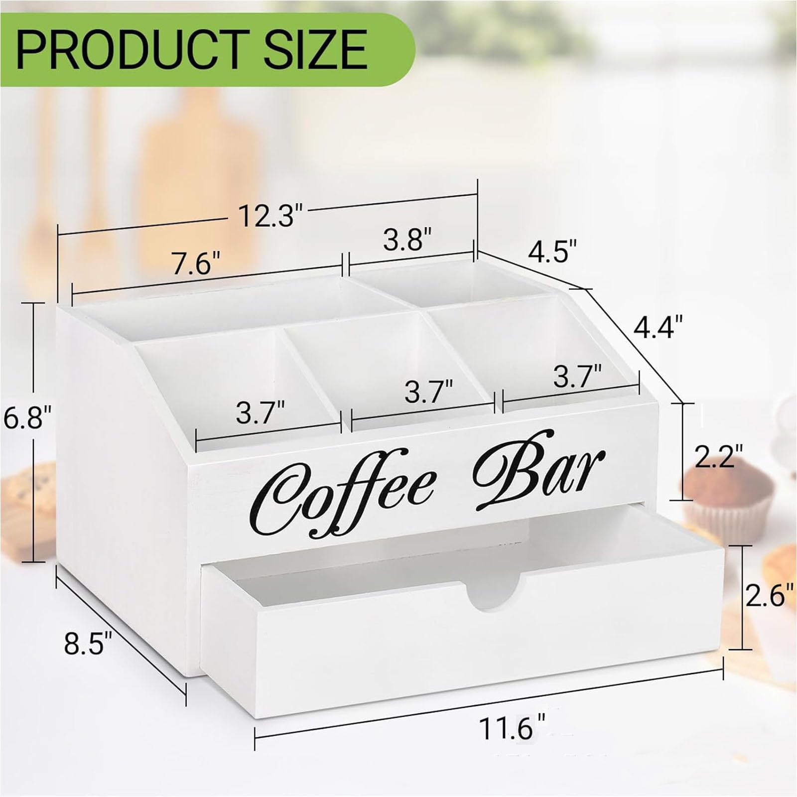 Kaffee Organizer-Tee Aufbewahrung,Kaffee Zubehör-Schubladenboxen Teebeutel Aufbewahrungsbox,Kaffeepads Aufbewahrung,Kaffeebar für Milch,Servietten, Kaffeekapseln,Zuckersticks (Weiß)