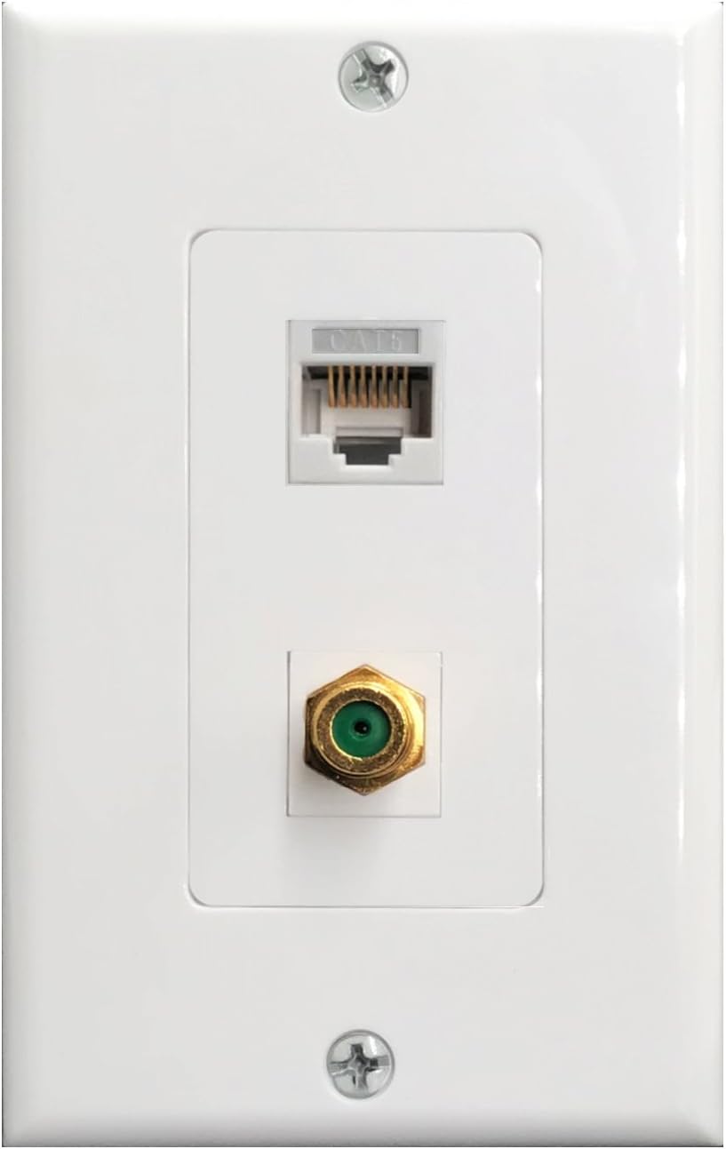 RJ45 Cat6 Ethernet Port and Gold Plated Brass Cable TV Coax F Type Port Wall Plate