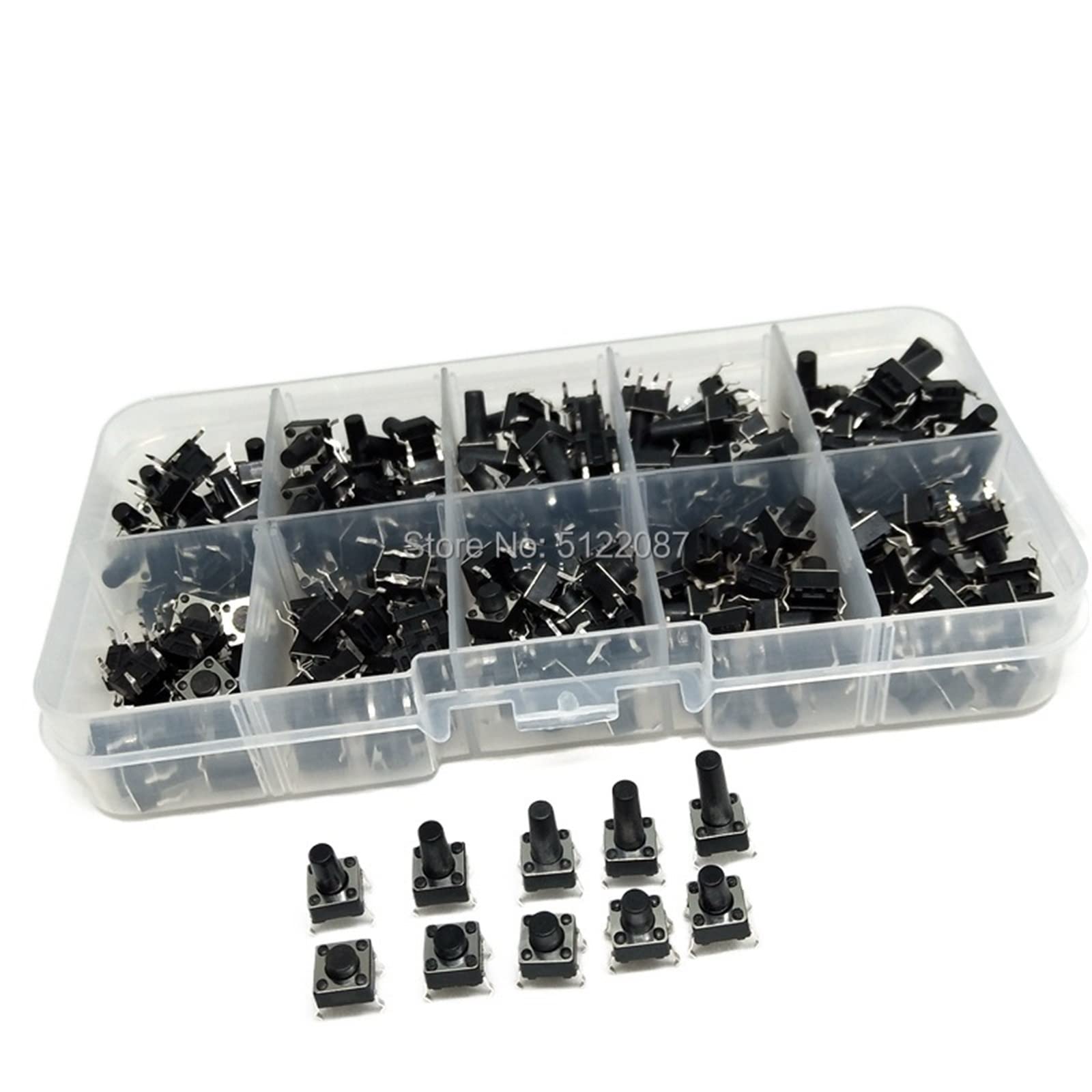 FQJYXWEWL Replacement Parts 10 Models 200pcs 6 * 6 Tact Switch Tactile Push Button Switch Kit Height: 4.3MM~13MM DIP 4P Micro Switch 6x6 Key Switch 6 * 6 * 5