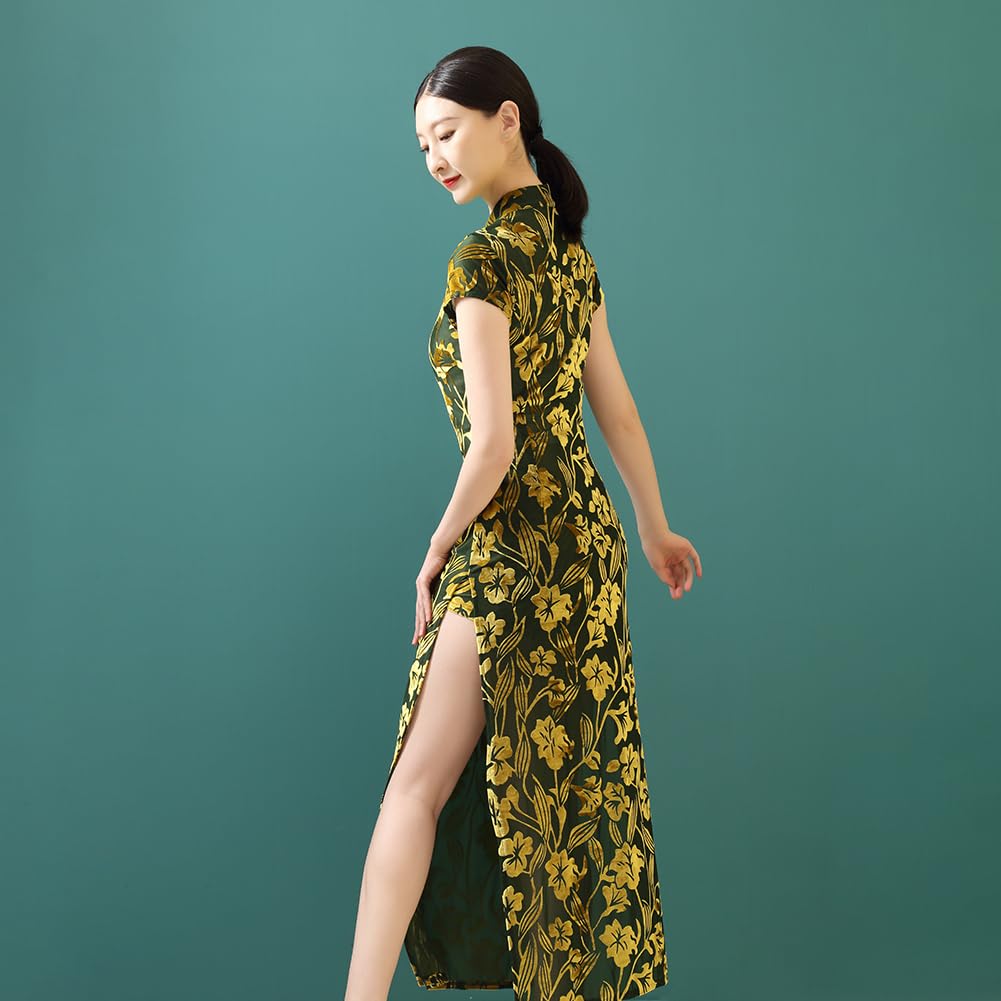 ROYAL SMEELA Vestito Qipao Velluto Donna Abito Cheongsam Cinese Verde Scavare Abiti Qipao Cheongsam Tradizionale Cinese Costume da Cinese Qipao Cinese Vestito Cinese Donna Qipao Fessura Lungo