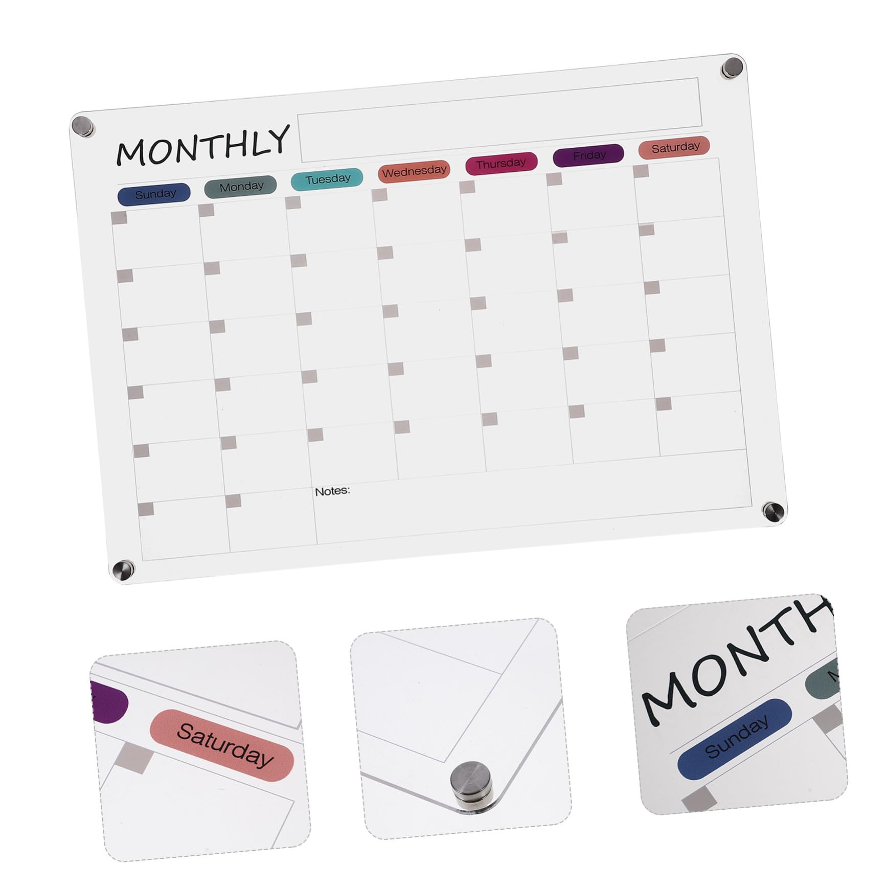 Lavagna Mensile Acrilica Magnetica Trasparente Board Cancellabile Secco Pianificatore Calendario per Cucina Ufficio e Scuola Superficie Liscia per Scrittura Facile e Riutilizzabile