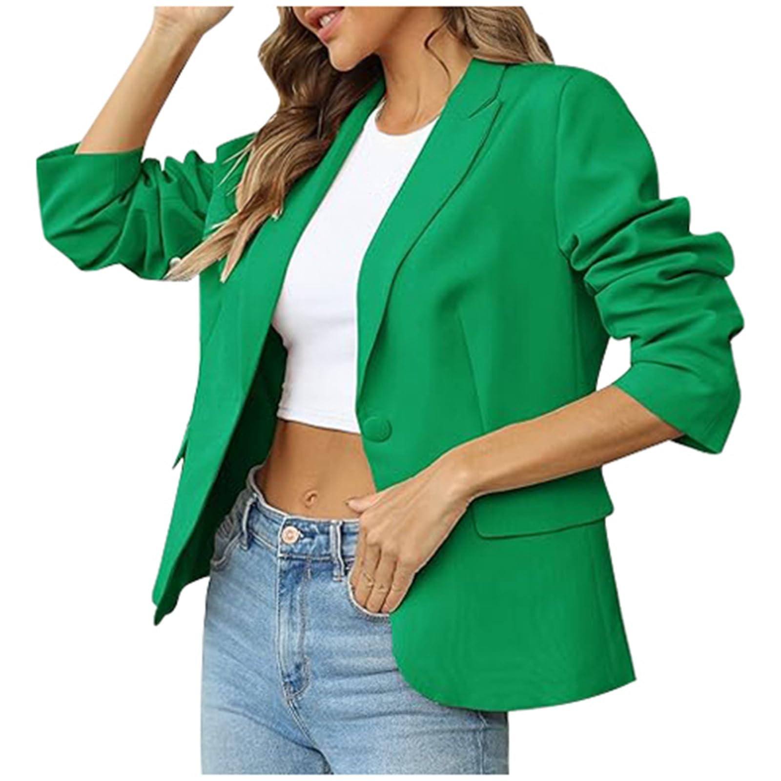 Blazer Damen Sportlich, Jackett Casual Frühling Sweatblazer, Freizeit Basic Blaser Jacke Business Outfit Regular Fit Open Front Einfarbig Trachtenjacke Damen Blazer Frühjahr