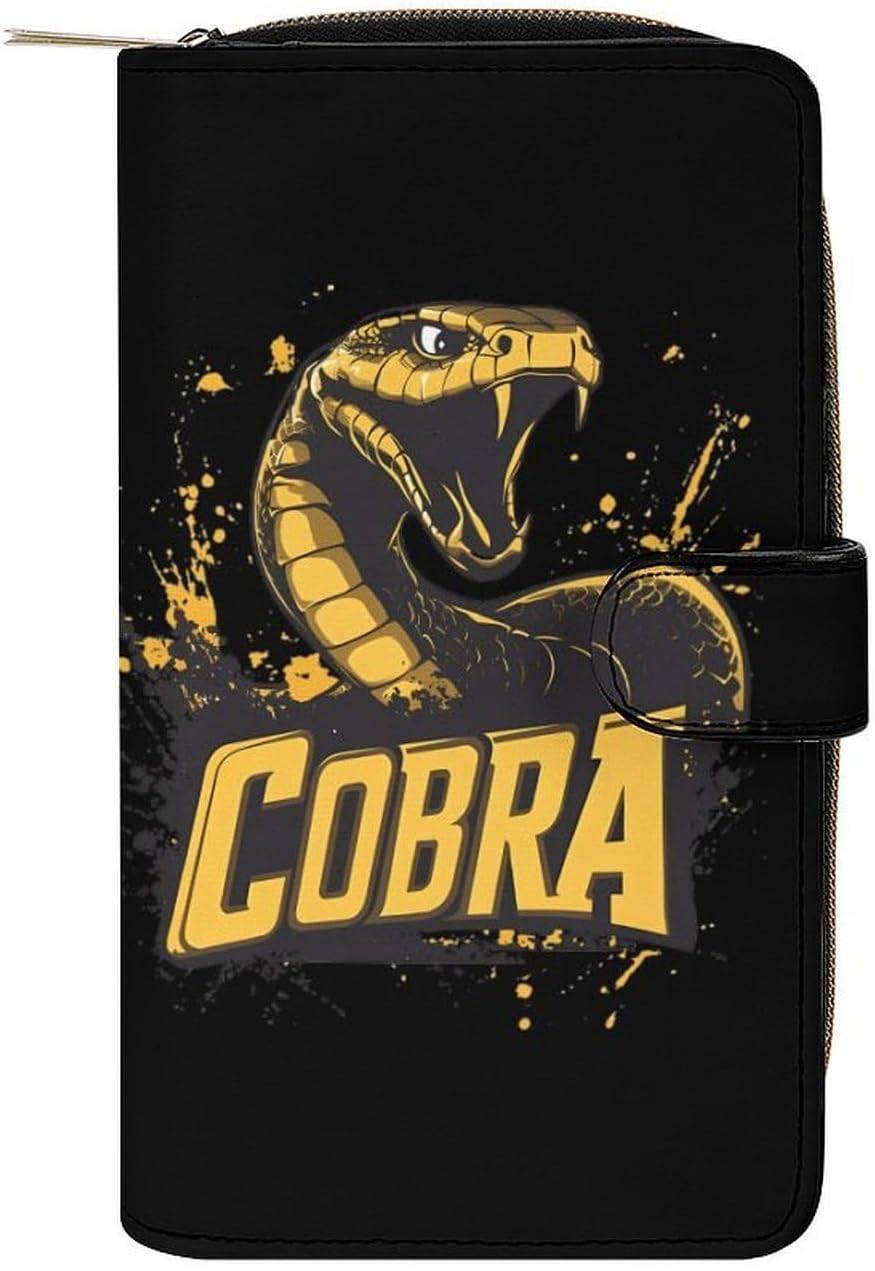 Cobra Snake King Funny Long Slim Bifold Wallet Card Holder Purse with Buckle for Men Women