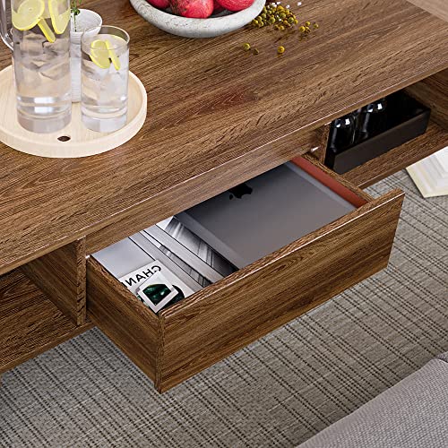 AnneFish 100 * 50cm Coffee Table With Storage, Sofa Table Double-layer Simple Installation Coffee Table For Living Room With Drawer 100 * 50 * 45.5cm