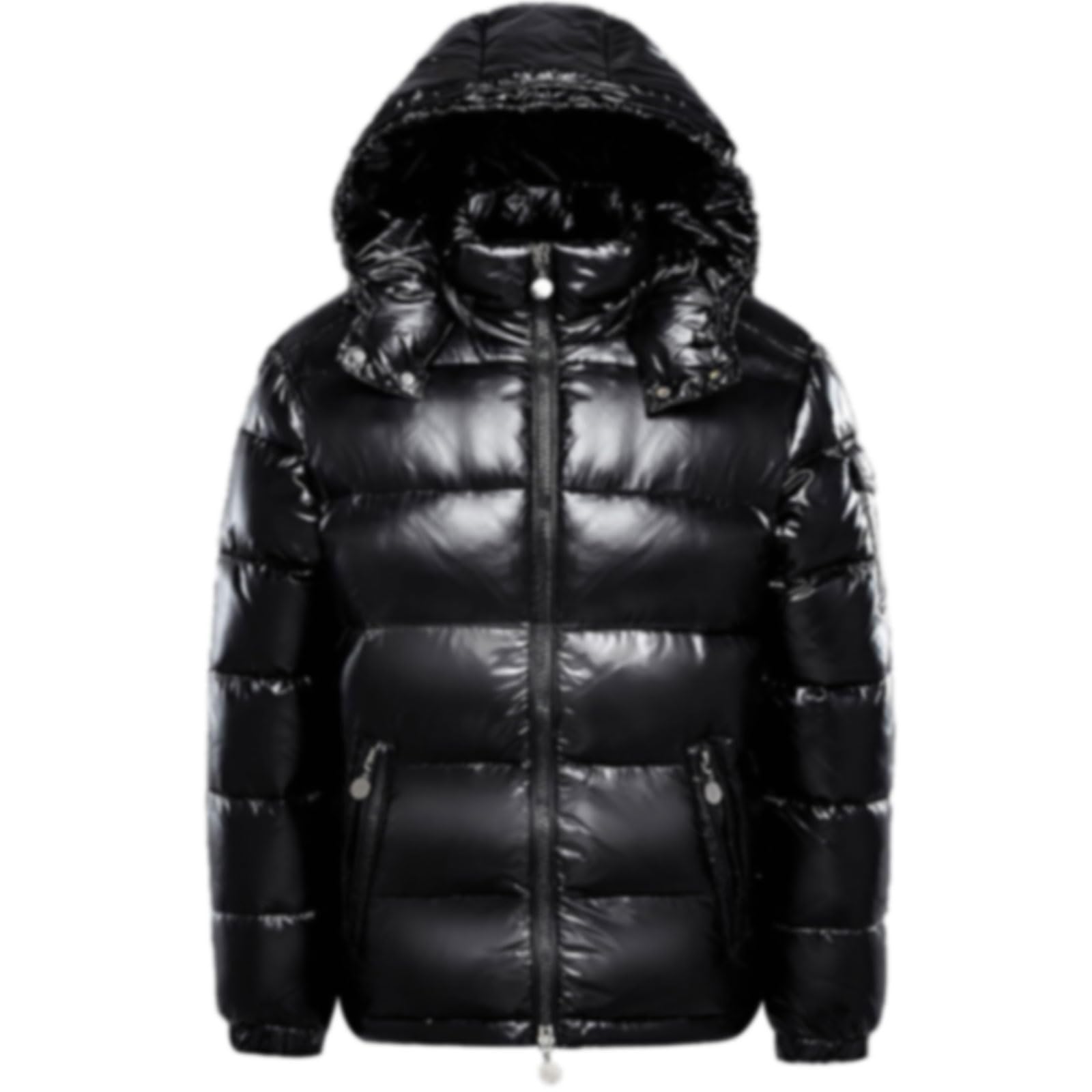 Lockenstab Winter Hooded Jacket Warm Medium Weight Metallic Down Jacket Zip Quilted Shiny Puffer Coat Black, One colour, XL