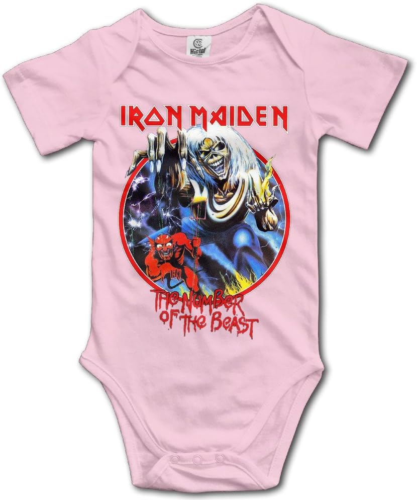 VBE108 Iron Maiden Logo Nicko McBrain Baby Onesie Cute Pink