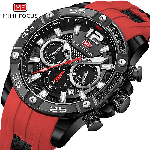 Image of Mini Focus MF0349G Chronograph Watch for Men with Silicone Strap, Multifunction Analog Dial, Quartz Movement, Date Display, Luminous Hands & Water Resistance - Sport Casual Men's Wristwatch