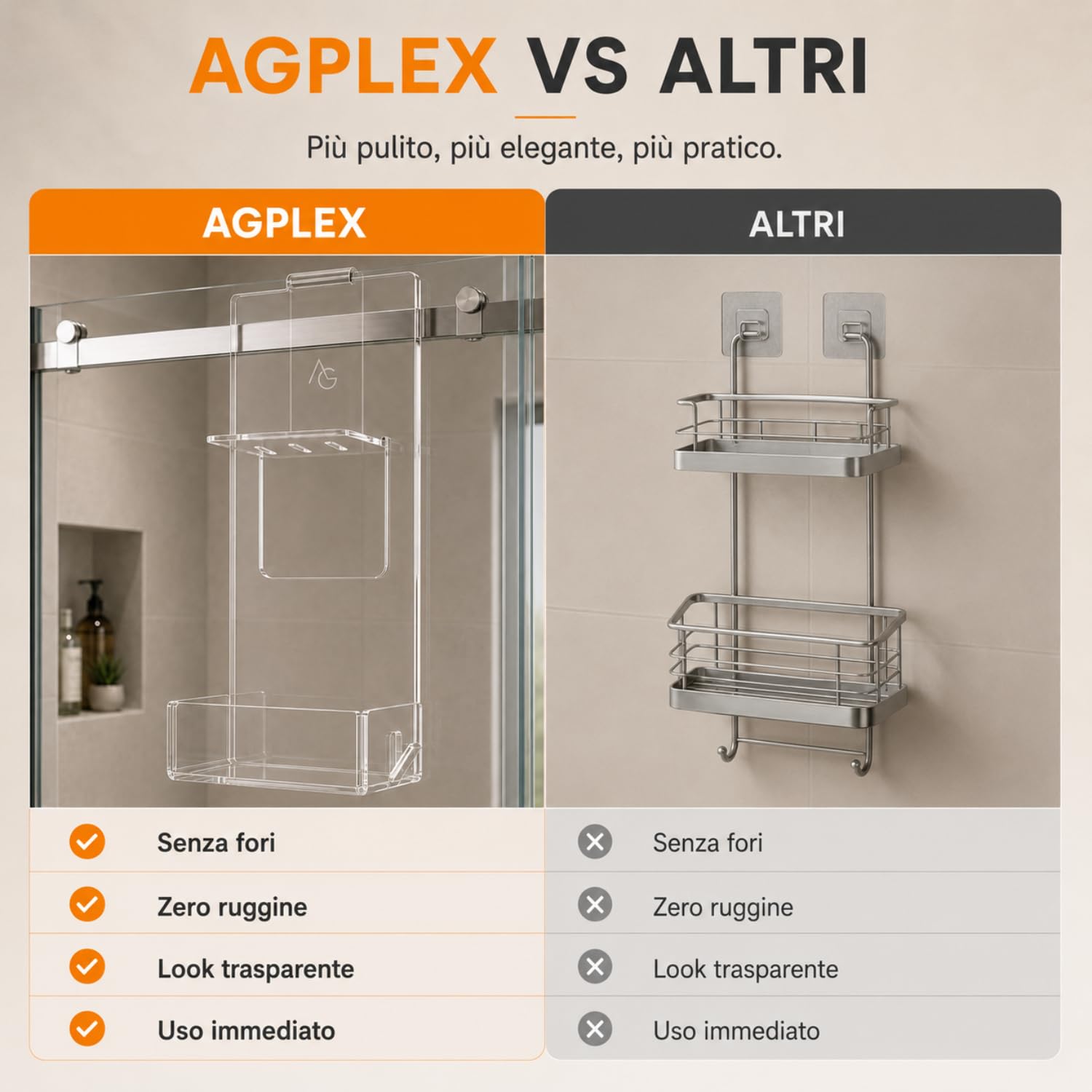 Agplex doccia Portasapone per anta scorrevole senza foratura - Solo per cabine doccia con scorrevole aperto - Facile installazione