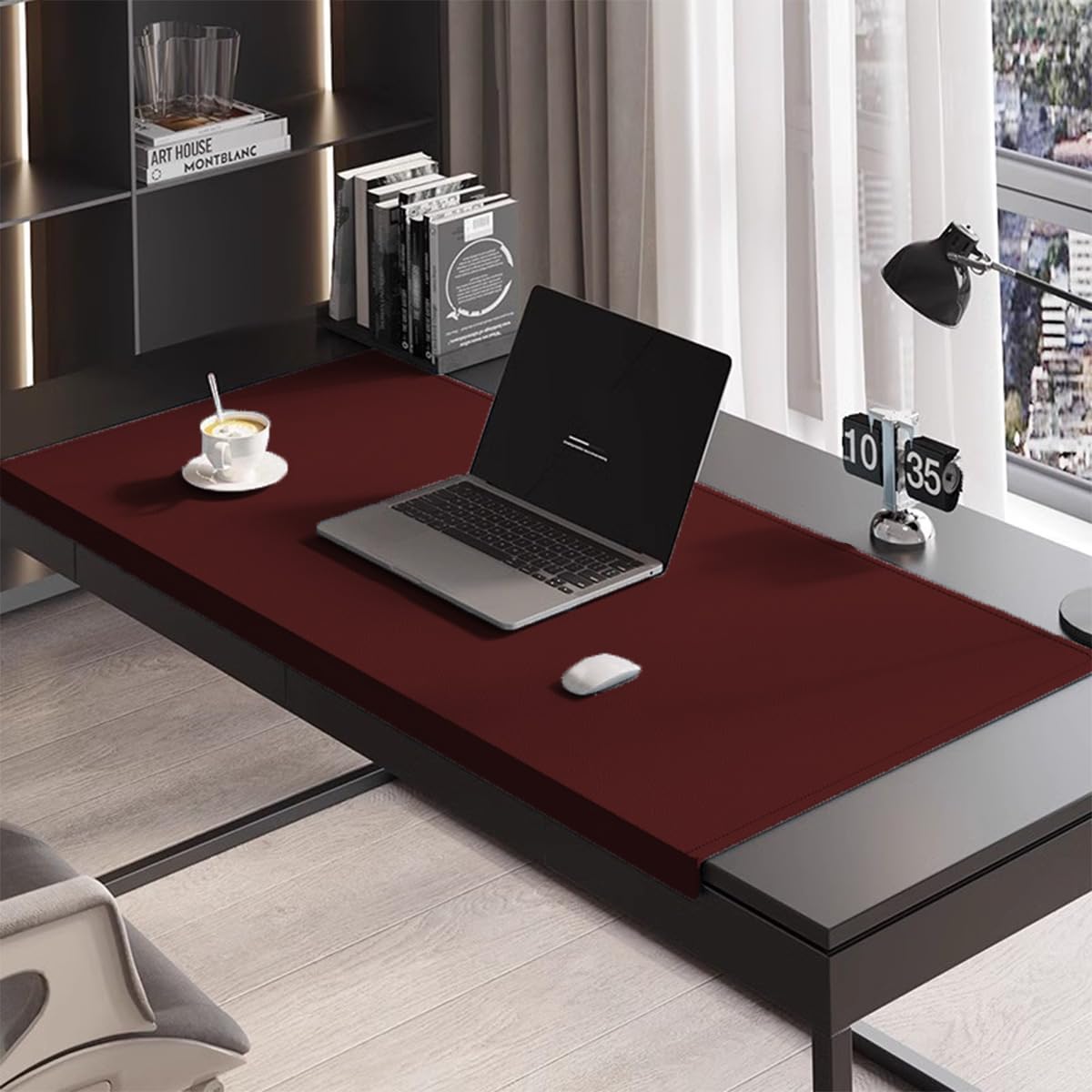 Edge-Locked Non-Slip Desk Pad with Edge Protector, Leather Office Table Protector Mouse Mat for Laptop Keyboard, Waterproof Smooth Writing Mats (Red,100x50cm)