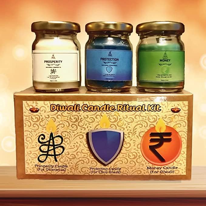 Diwali Ritual Kit | Set of 3 Candle – Prosperity Candle| Protection Candle| Money Candle | for Prosperity – Protection –Burning Time 7-10 Hours