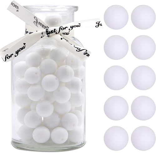 100 cuentas de silicona, cuentas de silicona de 0.59 pulgadas (0.591 in), cuentas redondas de silicona blancas a granel para hacer llaveros, cuentas