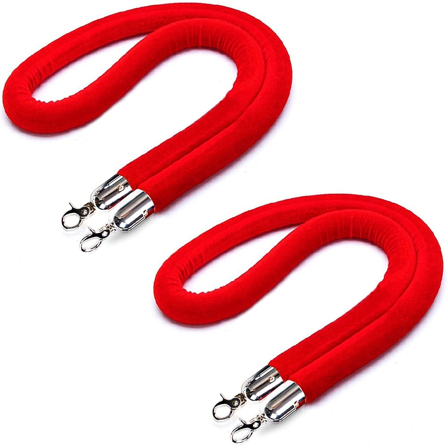 Corde di delimitazione per eventi, confezione da 2, in velluto rosso con gancio argentato, corda spessa per paletti di sostegno per feste, eventi, red carpet, saloni automobilistici, divisor