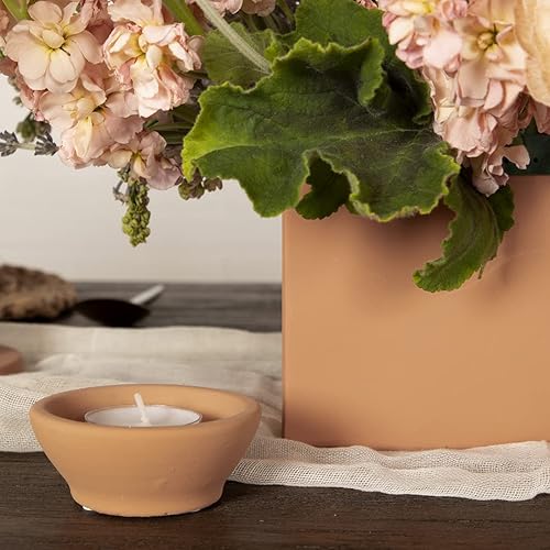 Miniatura 2 de Koyal Wholesale Portavelas de cerámica de terracota para decoración de centro de mesa, bandeja de velas, juego de 12