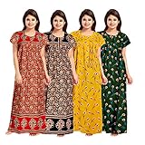 Indian Decor & Attire Women's Cotton Printed Full Ankle Length Nighty, Nightdress - Combo Pack of 4 Piece