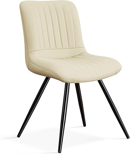 Sillas de comedor, modernas sillas de comedor con cojines gruesos, sillas tapizadas de piel sintética para cocina, comedor con patas de metal para