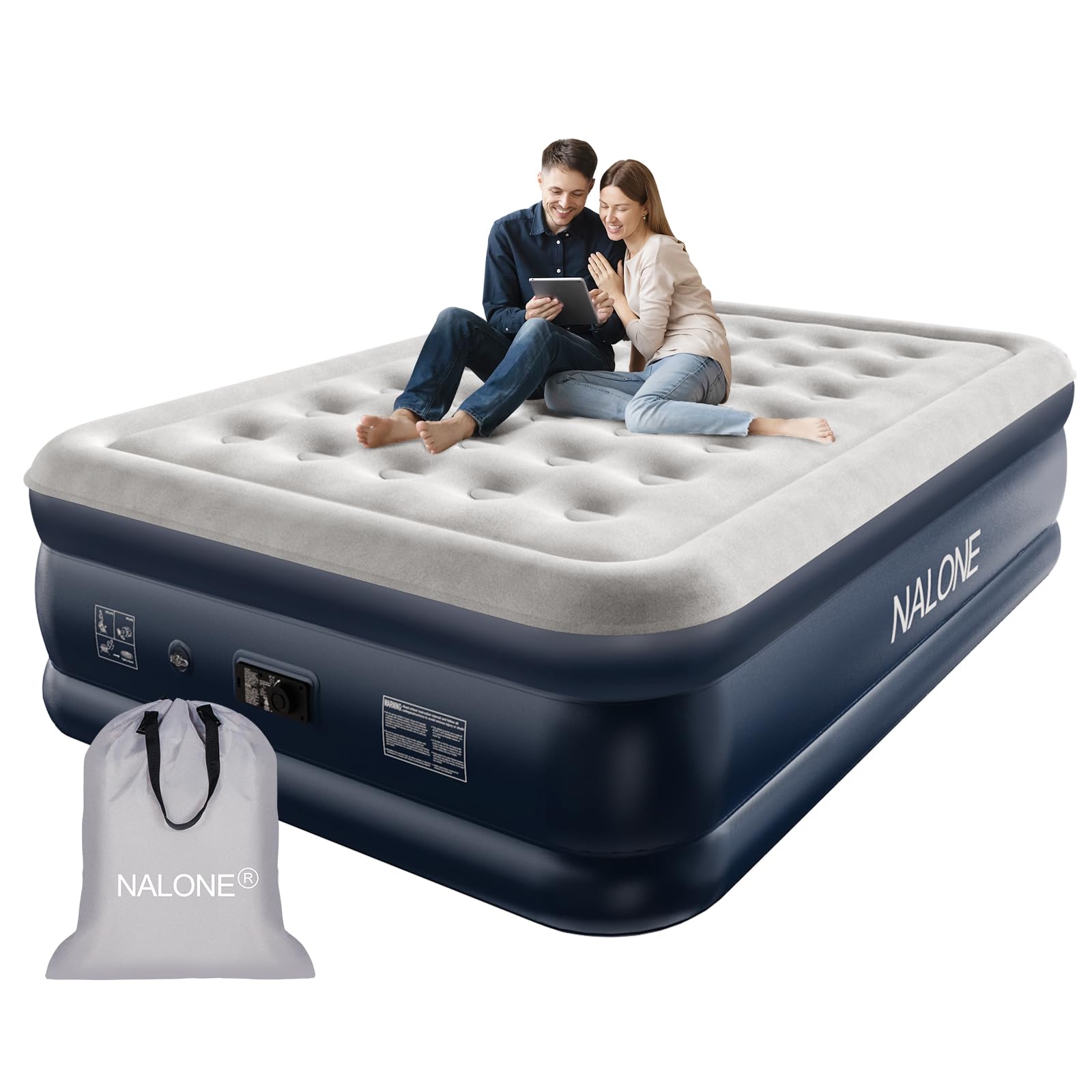 NALONE Materasso Gonfiabile Matrimoniale con Pompa Integrata 195x137x46cm | Letto matrimoniale auto-gonfiabile, gonfiaggio rapido in 3 minuti, ideale per uso domestico e campeggio
