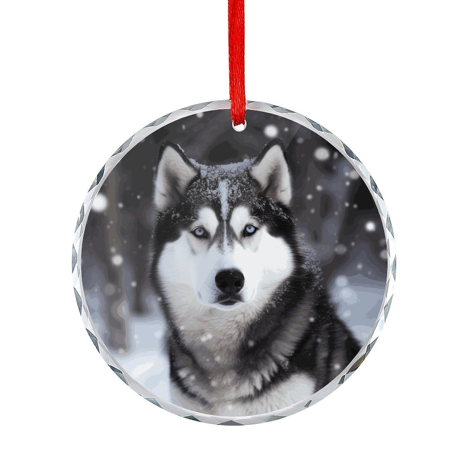 Btcowzrv Style Husky In Snow Dog Round Ornament Hanging Pendant Decor
