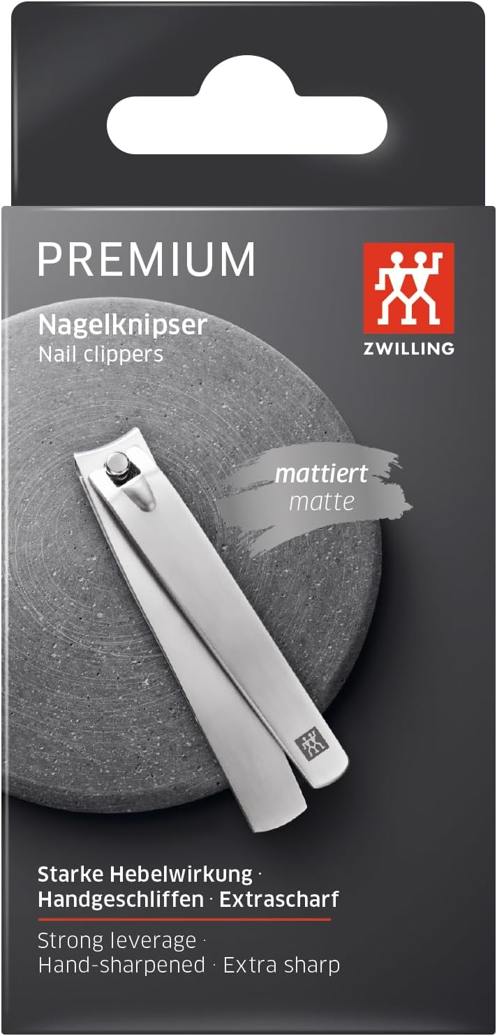 ZWILLING Nail Clipper (for fingernails and toenails, strong leverage, slightly curved cutting edge, hypoallergenic), Premium, Silver, 3.5 inch