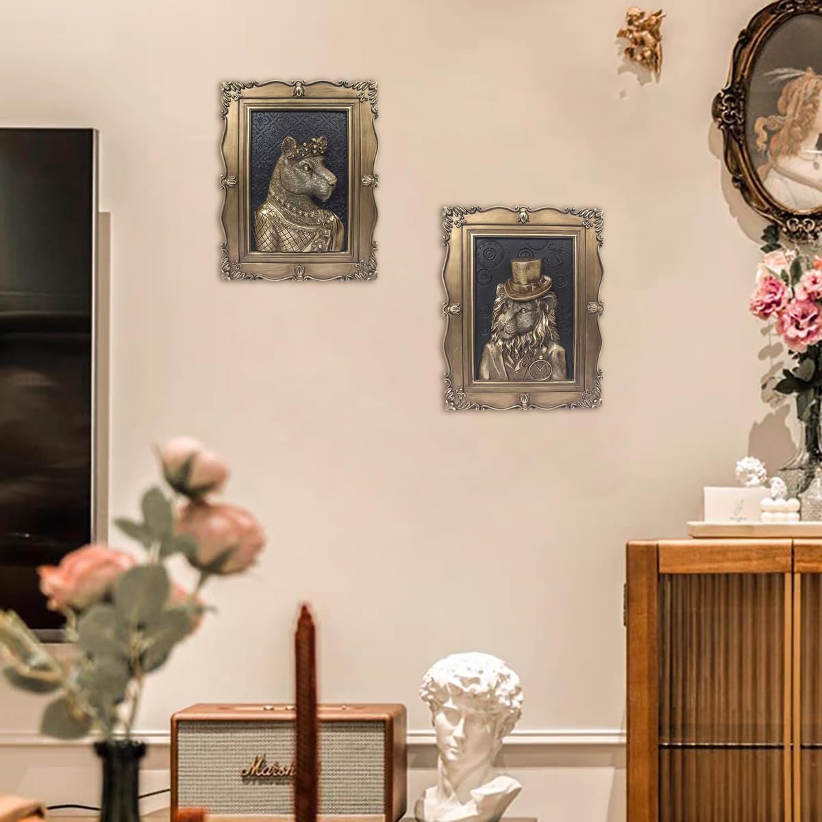 Esvinte Animal Head Vintage Wall Sculpture Antique Wall Decor Hallway Art Statue For Living Room Office Bedroom Gallery,Handmade Gift Aesthetic Design