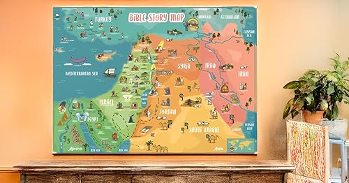 Miniatura 4 de Bible Story Map Póster (laminado)  Herramienta de aprendizaje cristiana educativa y apta para niños de 18 x 24 pulgadas para aulas, escuela en casa