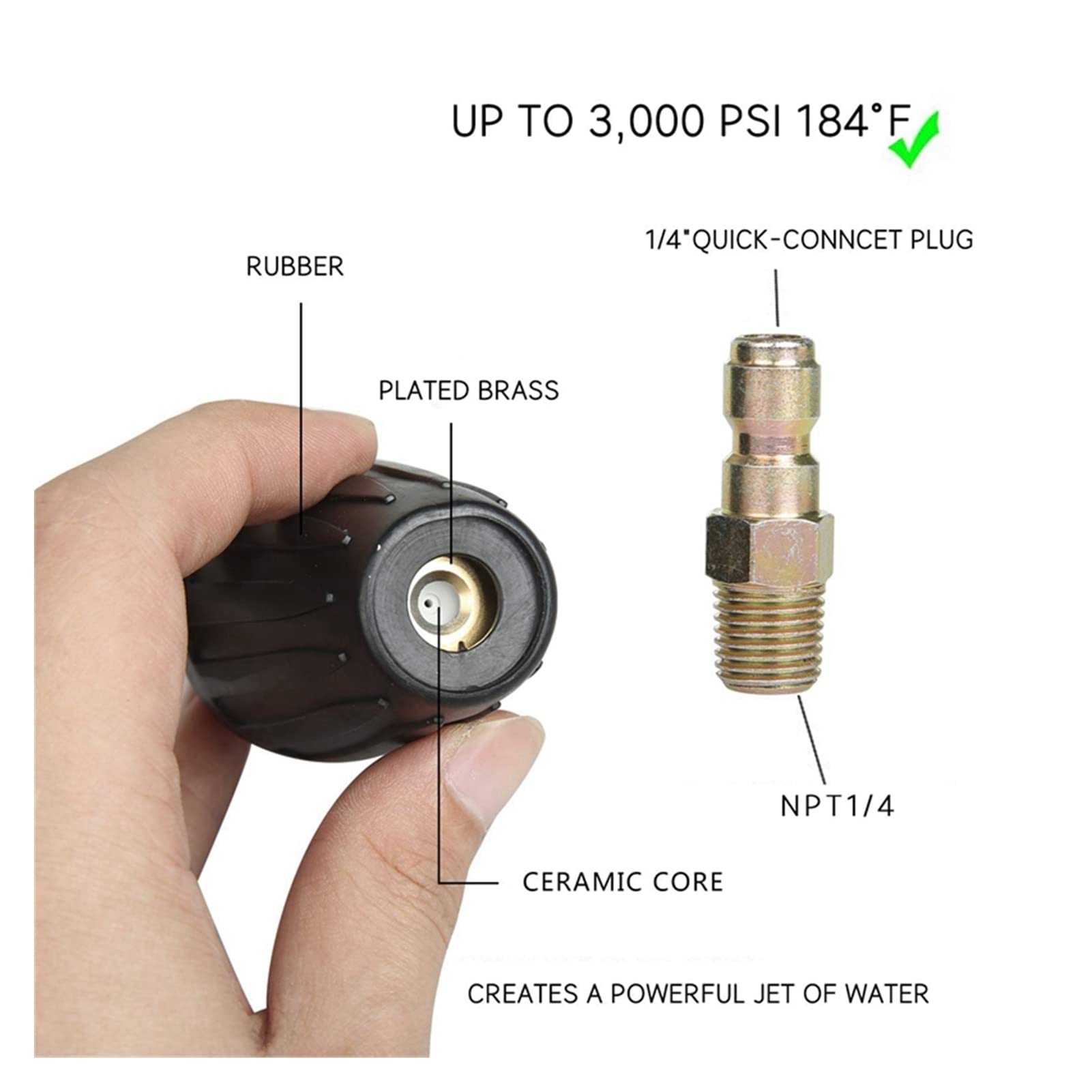 XENITE Boquilla de inyección de Combustible 2X Boquilla De Turbo De Lavadora De Presión Universal para Accesorios De Salida De Alta Presión Rotario 3.0 Orificio 1/4 Pulgadas 3000 PSI