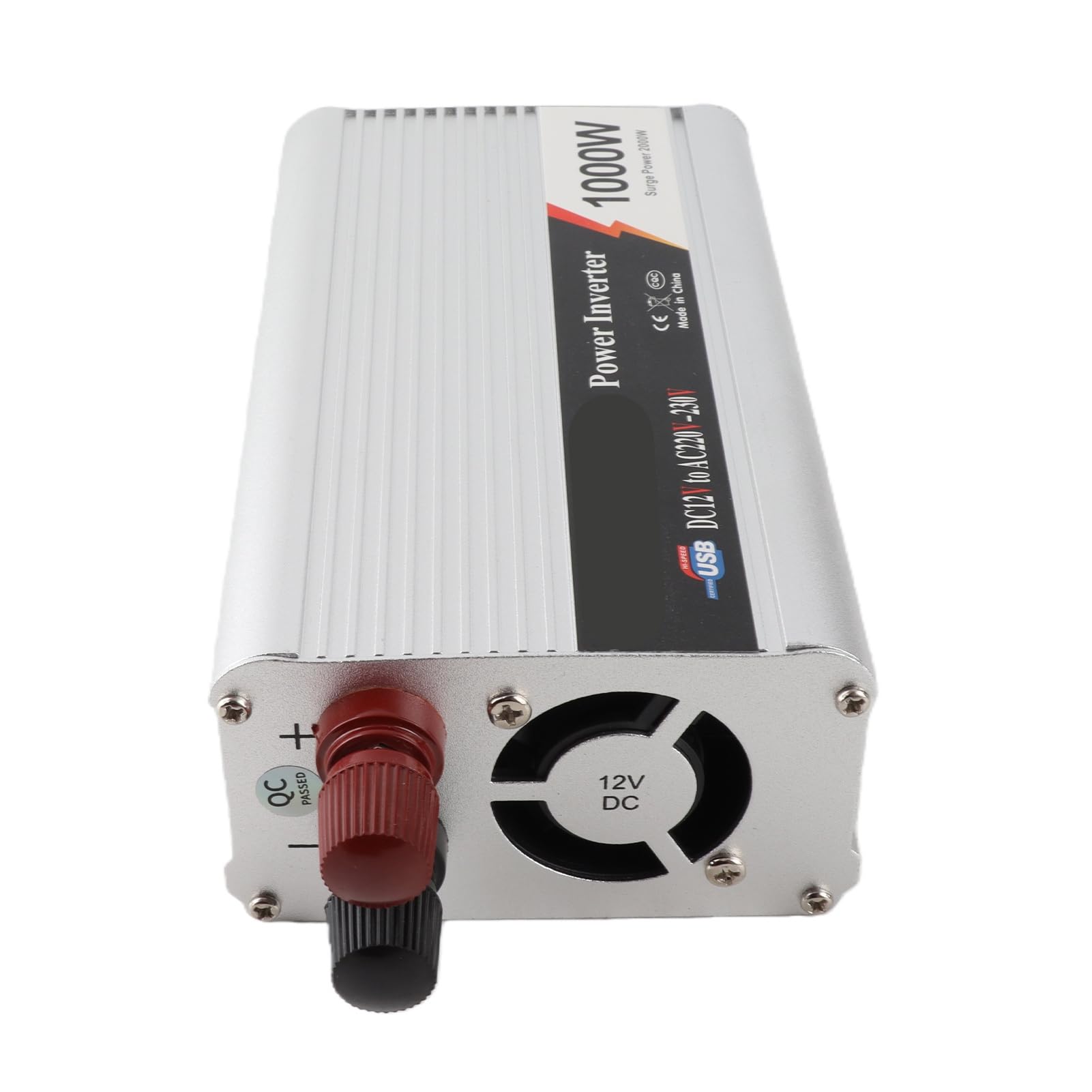 Jiawu Przetwornica Zasilania Pojazdu o Mocy 1000 W, Przetwornica Samochodowa DC 12 V na AC 220–230 V z Portem USB, Cichy Wentylator Chłodzący, Obudowa ze Stopu Aluminium, Liczne Zabezpieczenia
