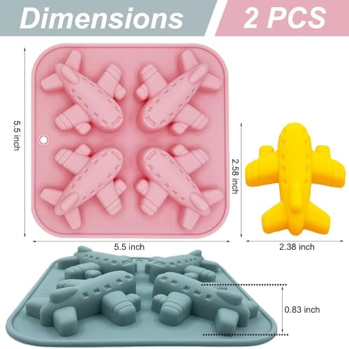Miniatura 2 de Paquete de 2 moldes de silicona para avión, bandeja de molde para hornear con temática de aviones de 4 cavidades, herramienta de horneado para baby