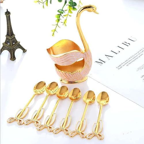 Miniatura 7 de Juego de cucharas de café, juego de cucharas de postre, 6 cucharas de té con soporte de base de cisne, organizador de cuchara de café de metal,