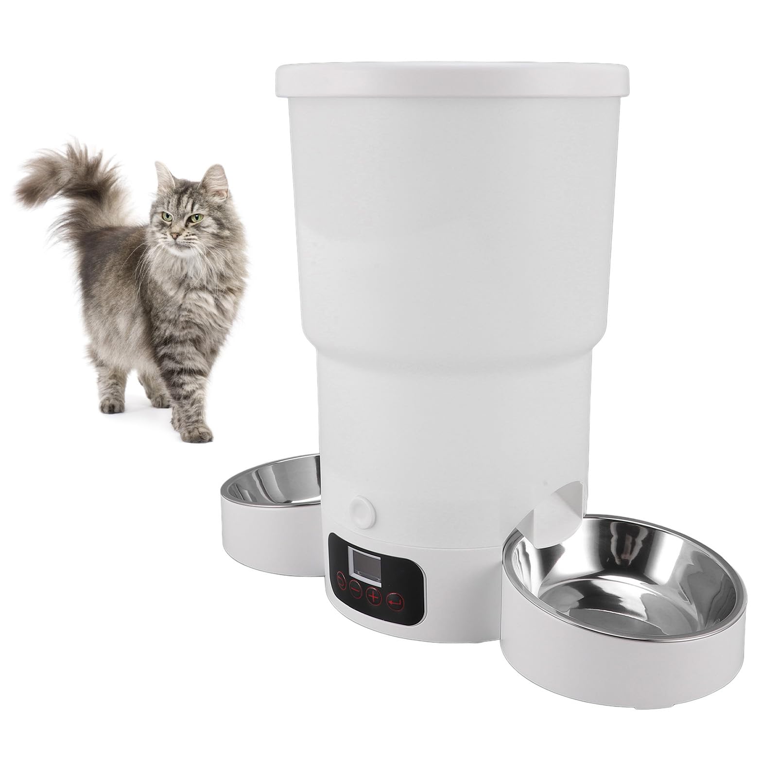 Comedero Automático para Gatos, Dispensador de Comida para Gatos de 5L con Control de Porciones y 2 Tazones de Acero Inoxidable, Soporta Doble Alimentación, Gran Capacidad