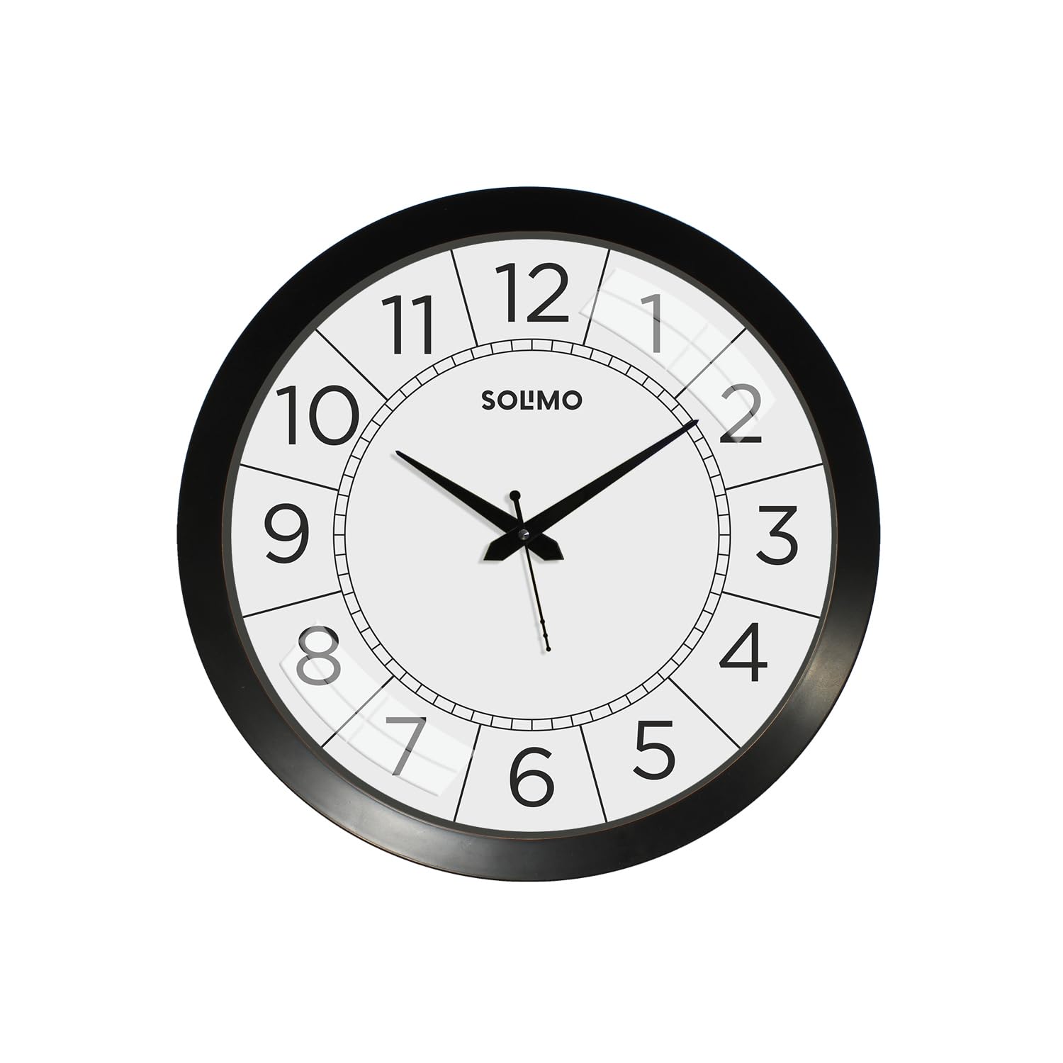 Amazon Brand - Solimo 14-Inch Analog Wall Clock | Classic Numbers Design | Slim Profile | Silent Movement | Plastic Frame | 35.5 cm x 35.5 cm (Black & Grey)