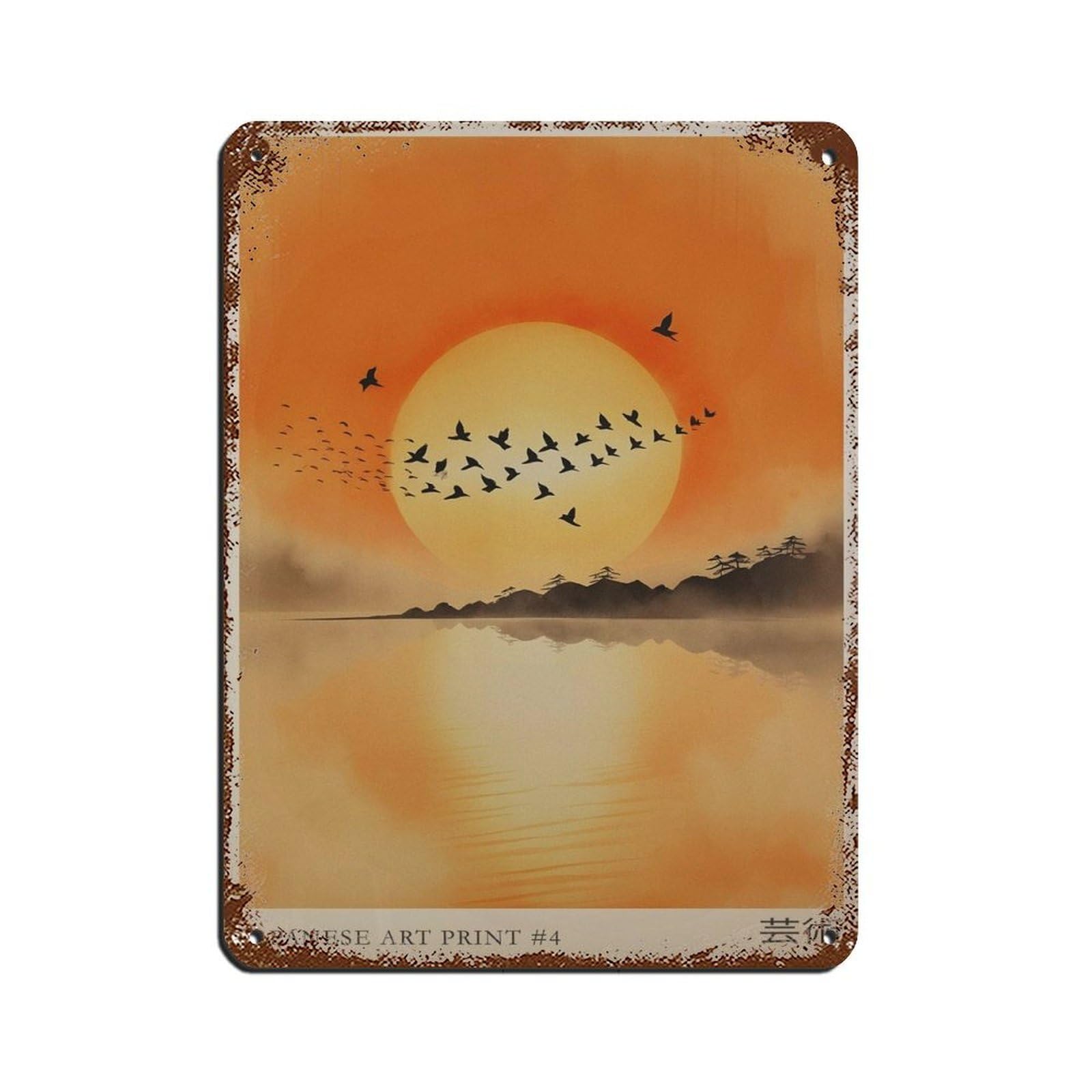 Japanese Sunset Landscape Poster (2) Tin Sign Vintage Metal Pub Club Cafe Bar Home Wall Art Decoration Poster Retro 12x16inch(30x40cm)