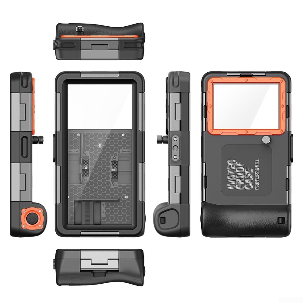 Custodia impermeabile IP68, per snorkeling e immersioni fino a 15 m, copertura subacquea per touch screen con attacco da 1/4, per tutti gli smartphone, TPE+PC+alloggiamento esterno in lega