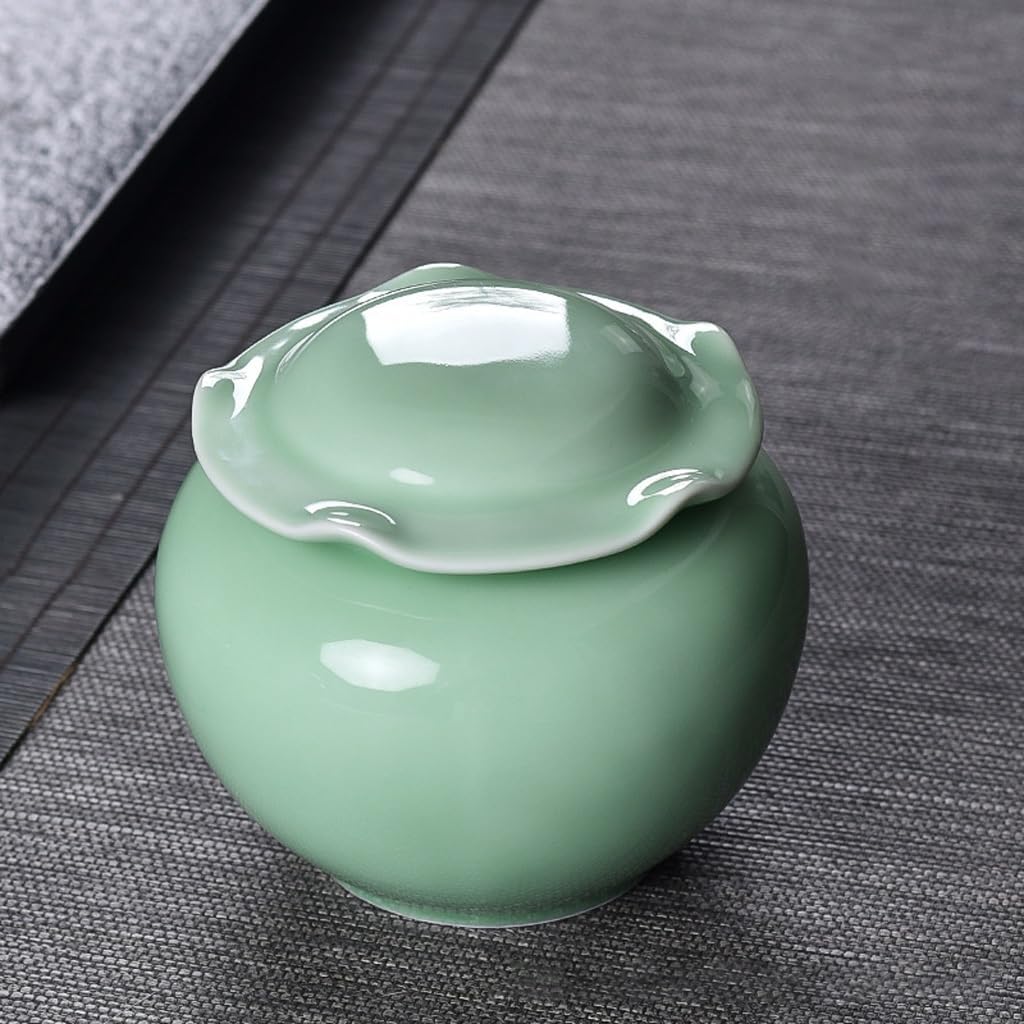 SONGCHAO Sugar Jar Celadon Lotus Leaf Tea Can, Sealed, Storage, Ceramic Household Set Tea Canister(B)