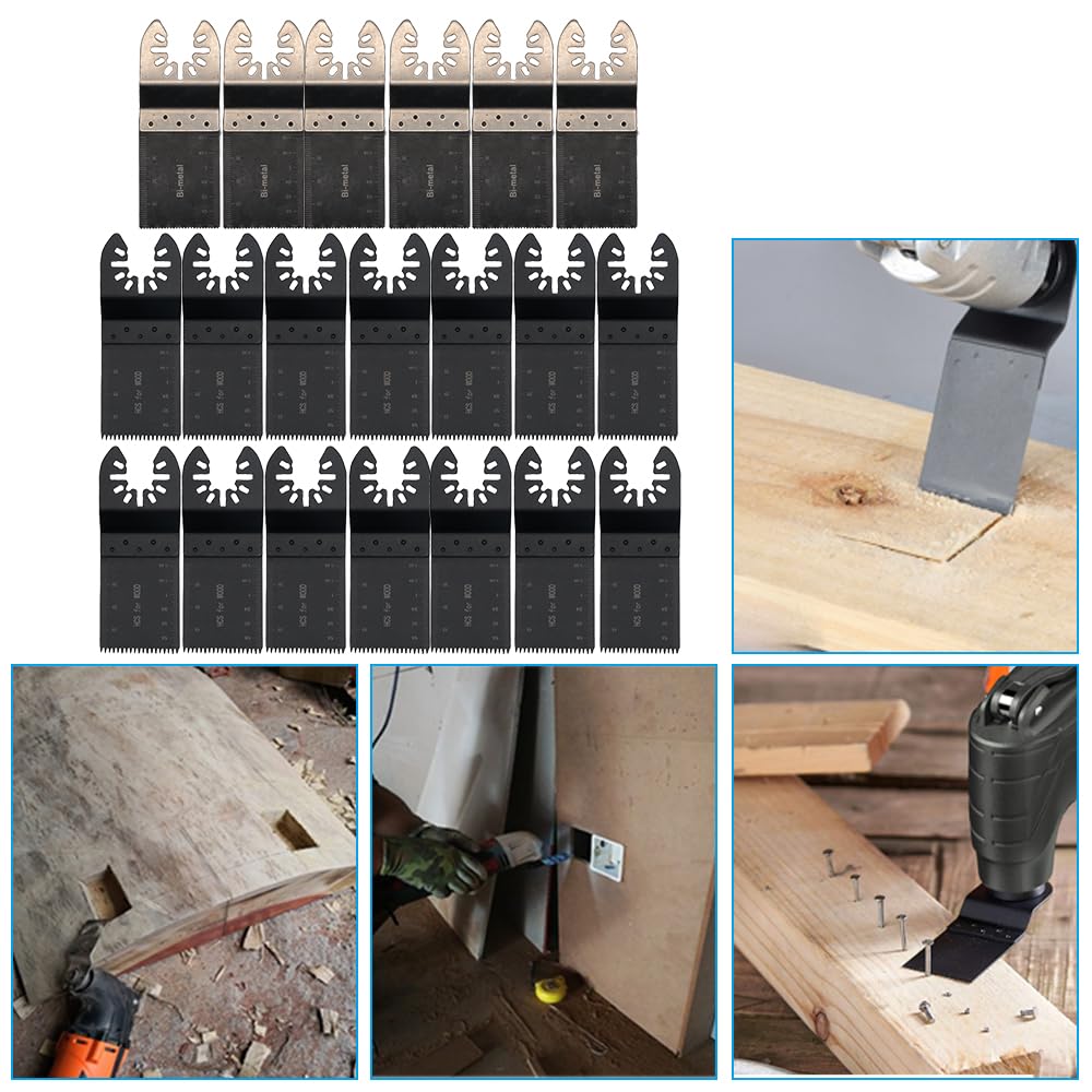 Juego de 20 hojas de sierra multiherramienta: dientes bimetálicos, accesorios oscilantes compatibles con Fein Multimaster, Milwaukee, Einhell, para corte de metal, madera, plástico