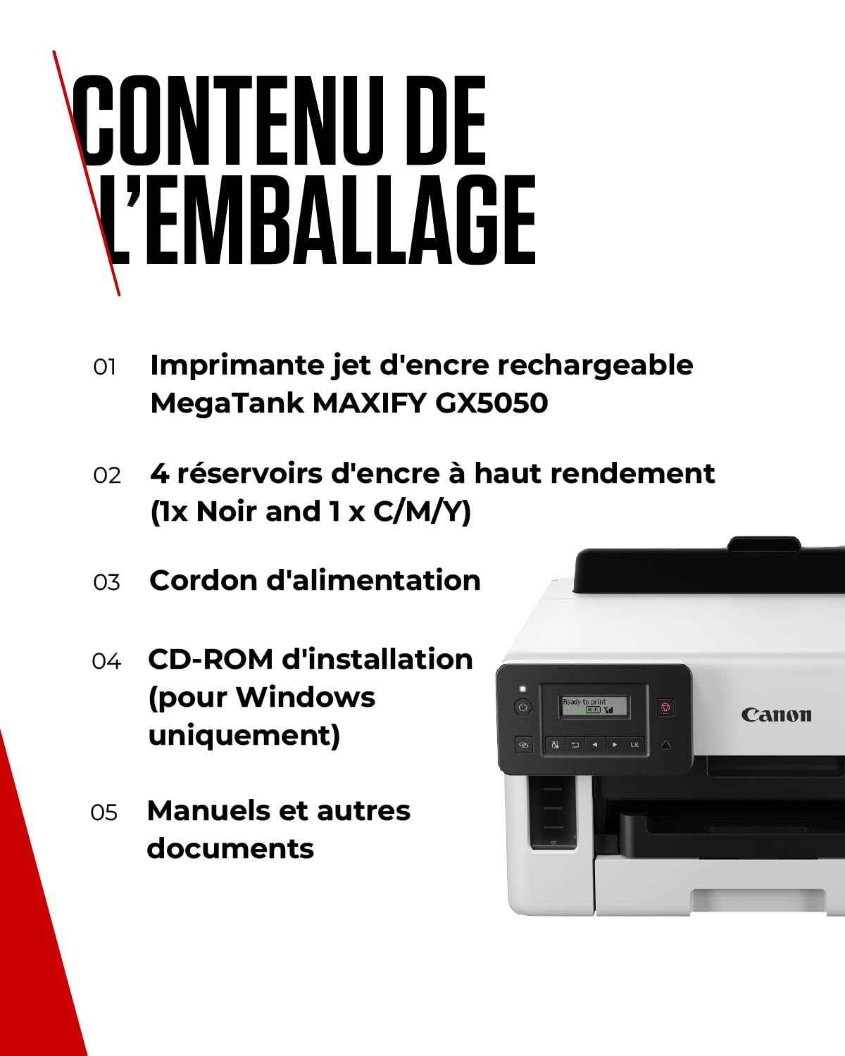 Canon MAXIFY GX5050 Imprimante A4 Couleur pour la Maison et Le Bureau, Imprimante Jet d'encre MegaTank, Connectivité Wi-FI, Ethernet et USB